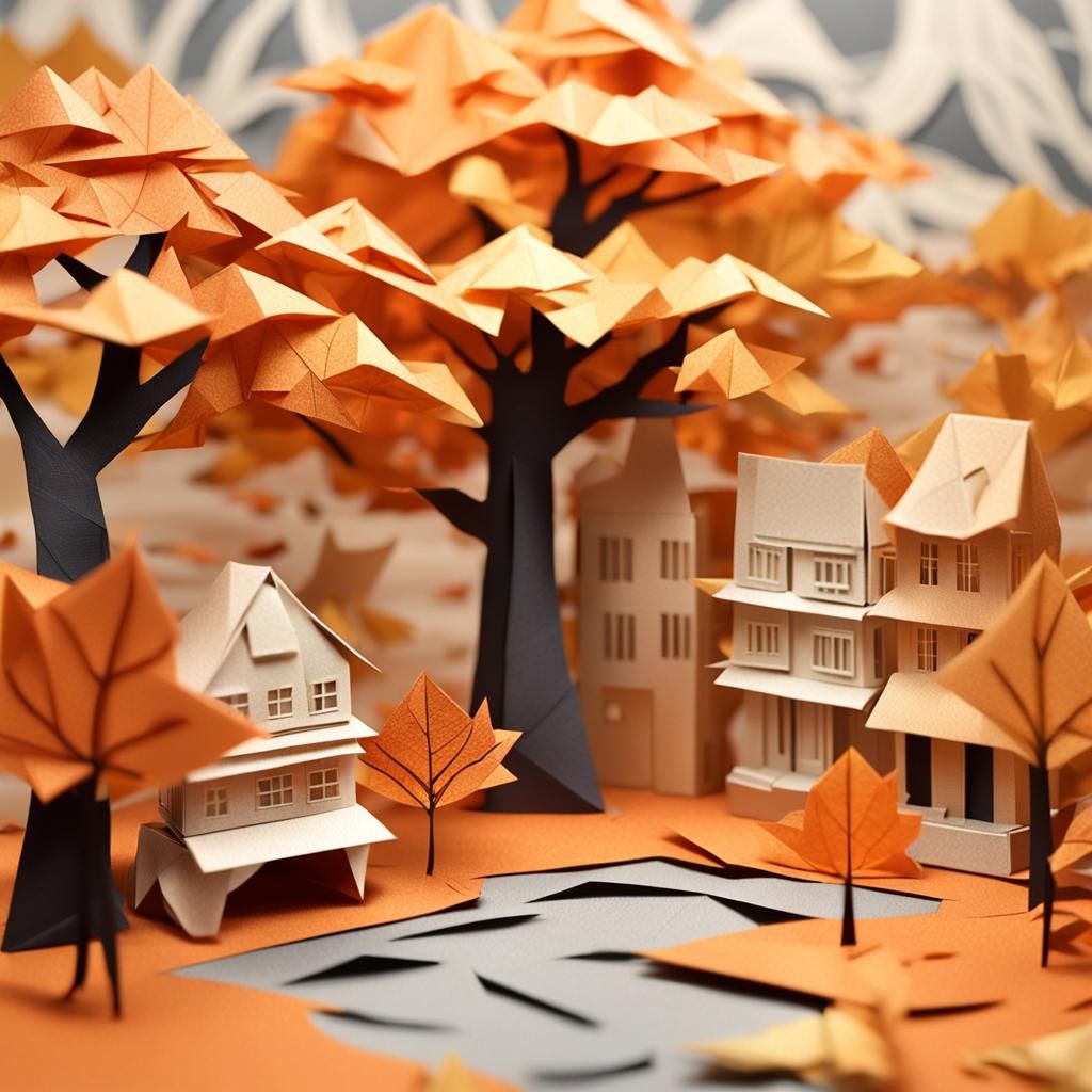 Whimsical Origami Maple Tree in City Square