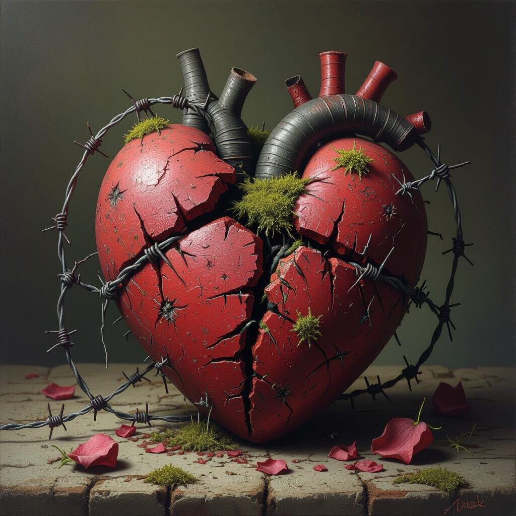 Resilient Heart: Scars, Stitches, and Moss in Surrealist Sty...