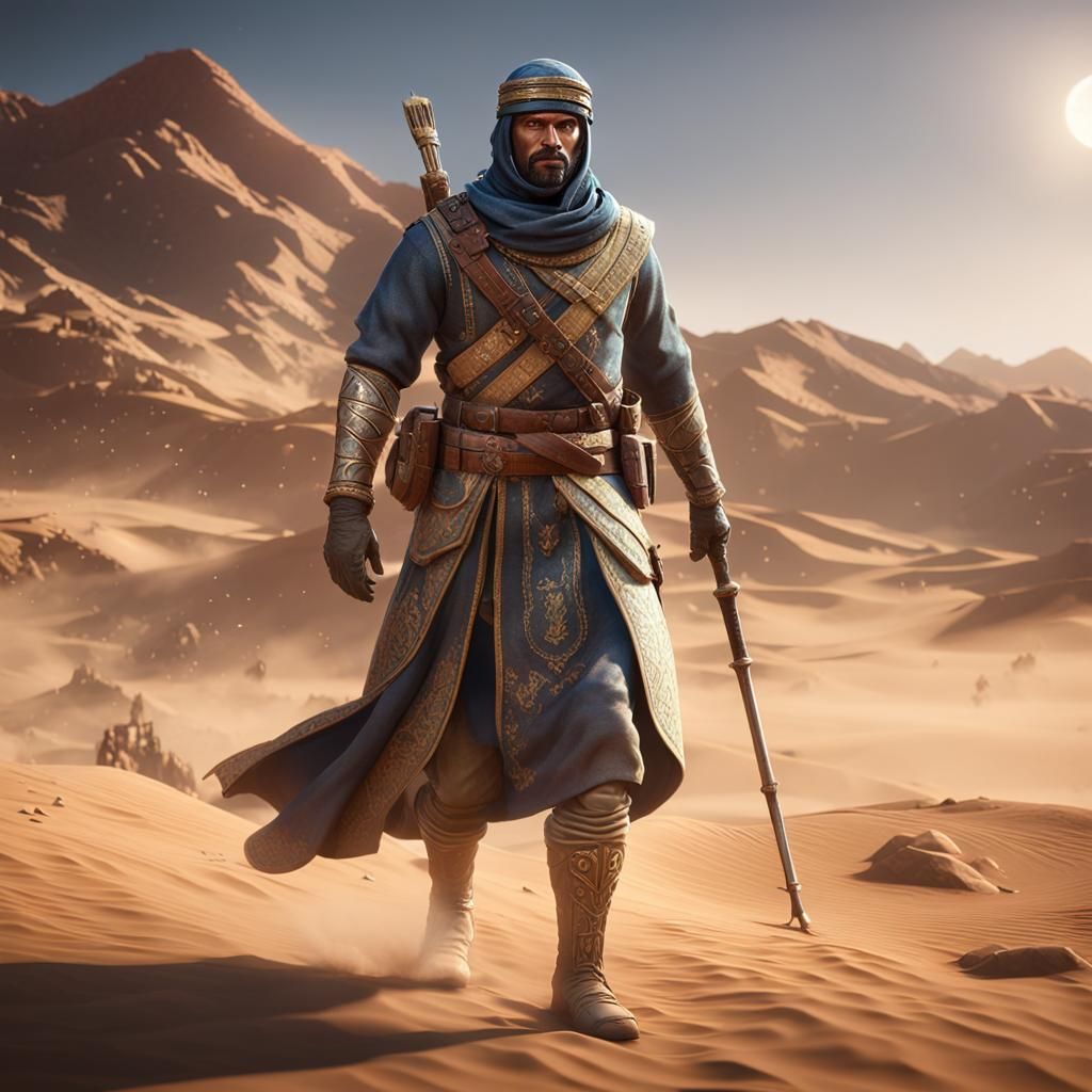 Ancient Arabian Soldier in 3D Game Cinematic Style