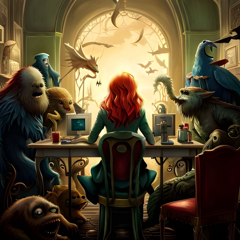 Redhead in Monster Cafe: Digital Art