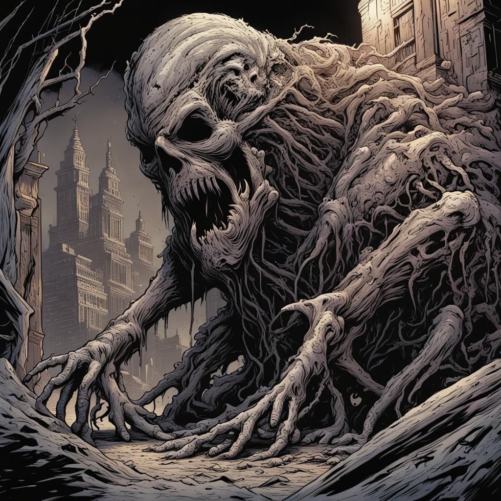 Crumbling Horror Monster in Comic Book Style