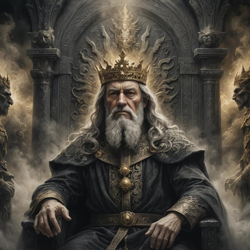 German King in Black Stone Palace: Charcoal Drawing