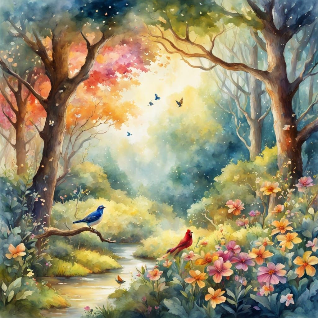 Kidcore Clearing: A Whimsical Watercolor Fantasy