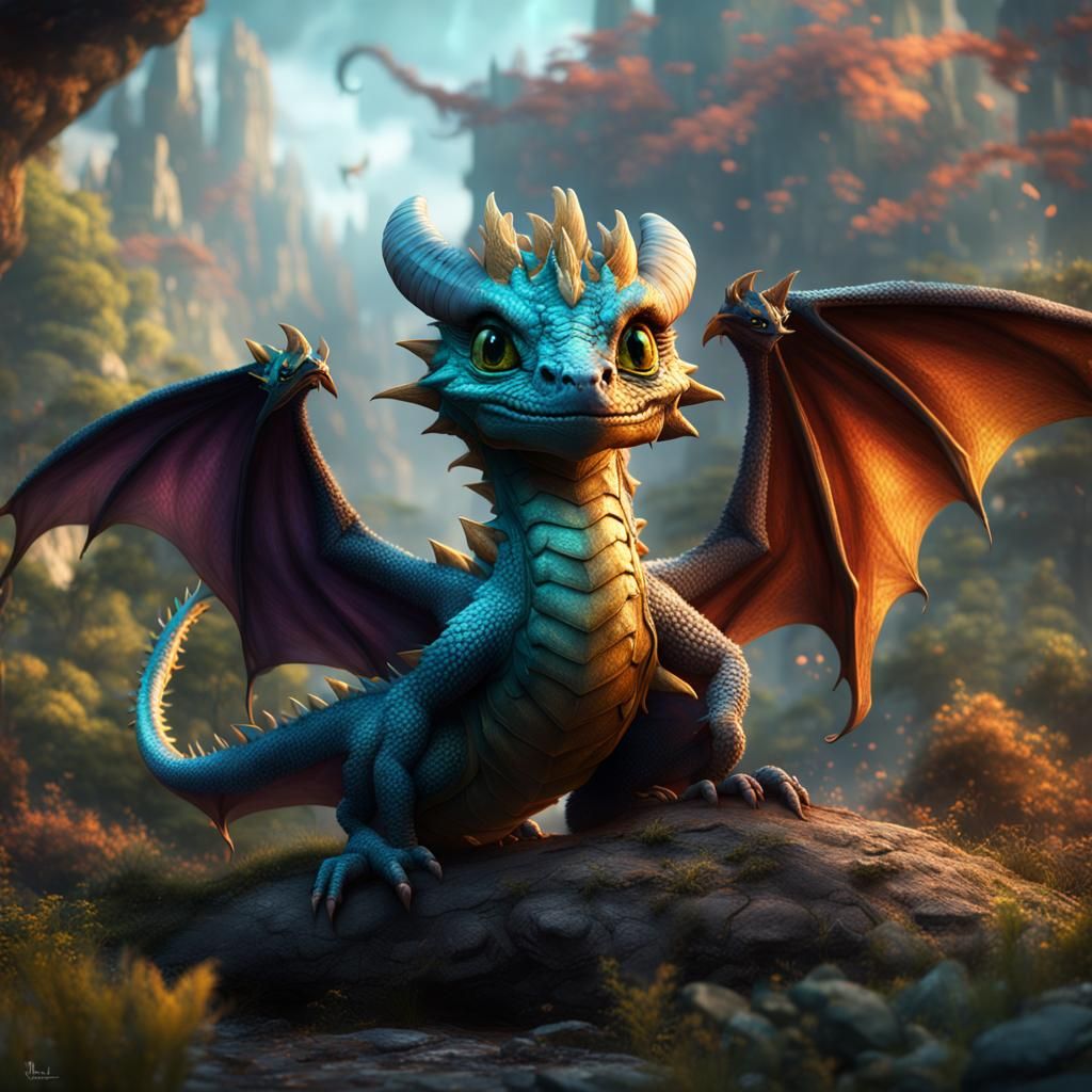 Fantastical Baby Dragons in Detailed Matte Painting