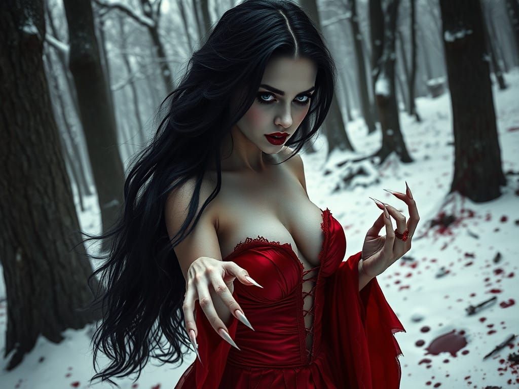 Ethereal Vampire Stalks Blood-Stained Snow in Hyper-Realisti...