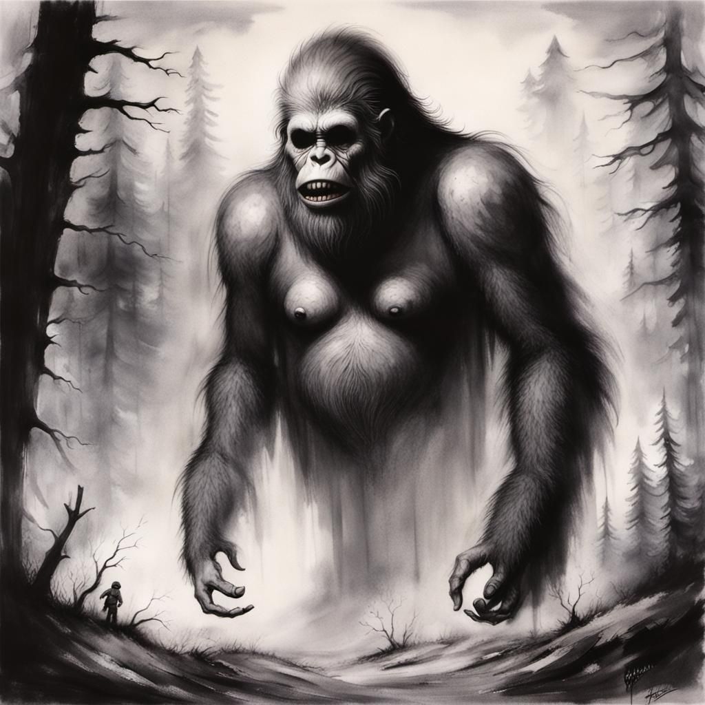 Eerie Bigfoot Illustration in Gammell Style