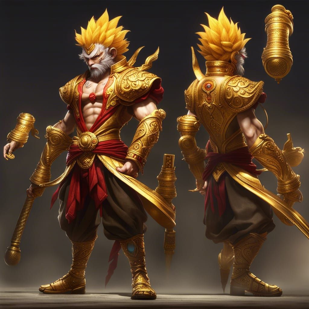 Detailed HD Image of Sun Wukong with Staff