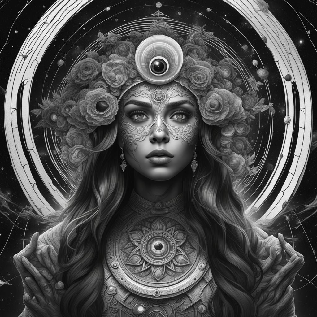 Mystical Woman with Third Eye Chakra and Zodiac