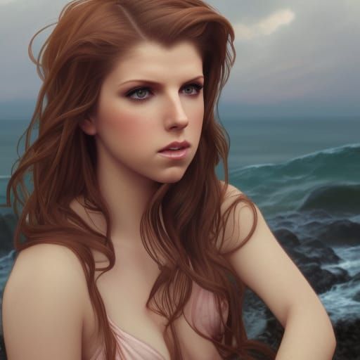 Mermaid on Rocky Seashore, Hyperdetailed Digital Art