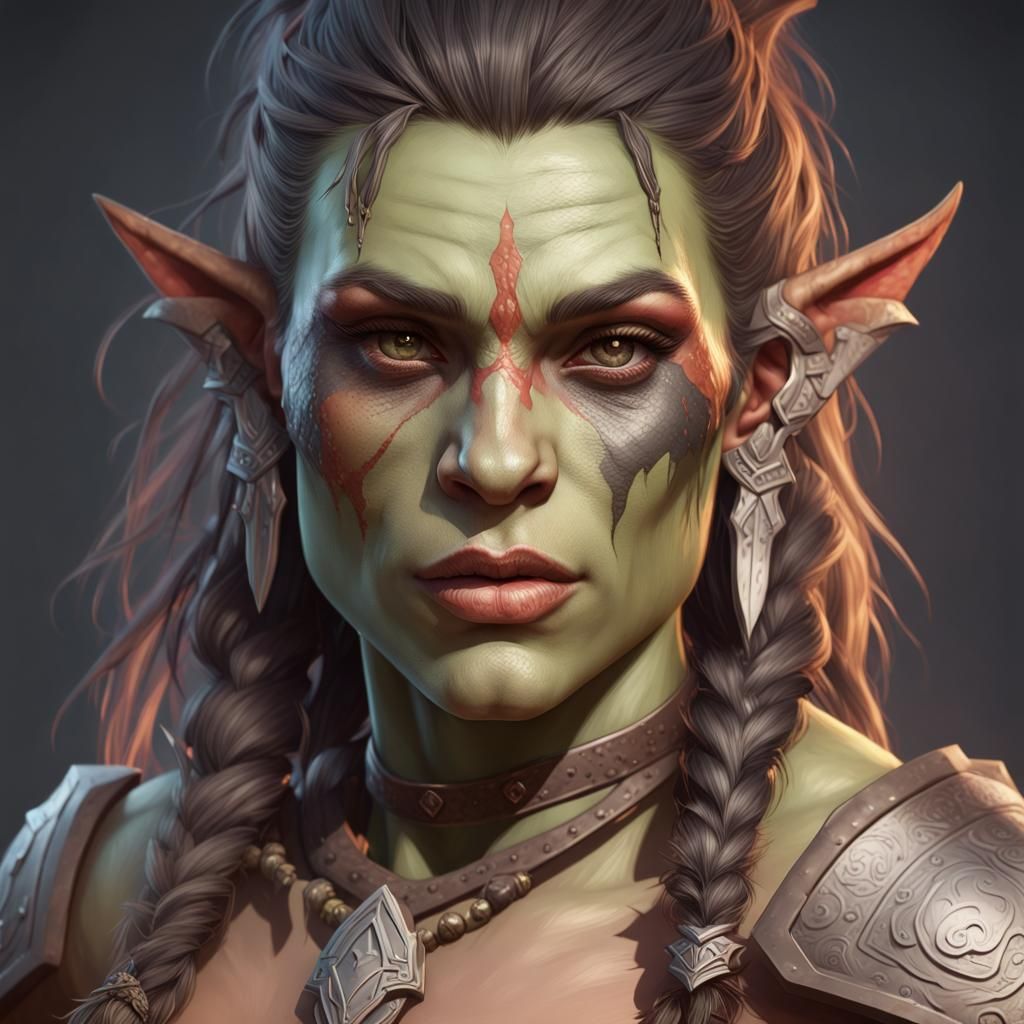 Half-Orc Barbarian Portrait in Art Nouveau Style