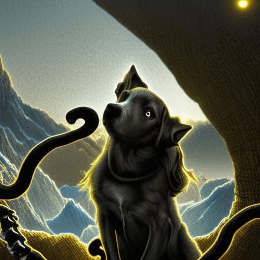 Golden Puppy at Sunset: Fantasy Concept Art