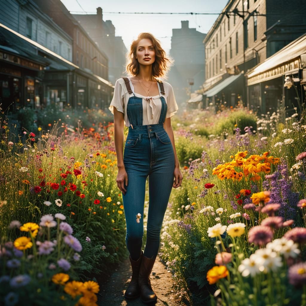 Urban Garden Portrait in a Flower Field