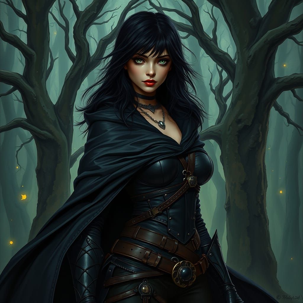 Mysterious Woman in Mystical Forest, Fantasy Art