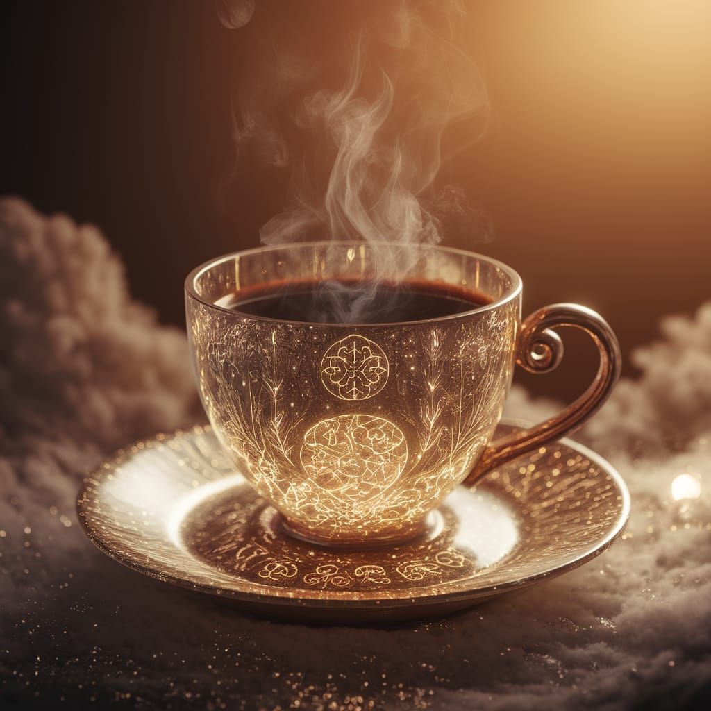 Golden Coffee Cup Radiates Heavenly Aura