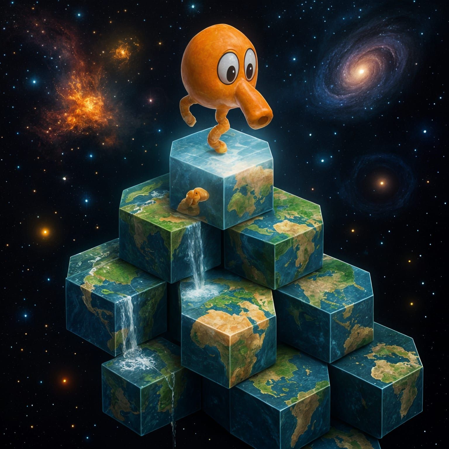 Q-bert Earth Cubes in Hallucinatory Space