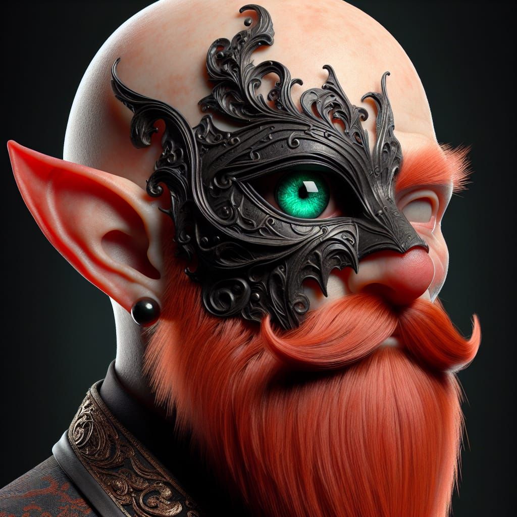 Red-Haired Gnome Wizard with Phantom Mask in 3D