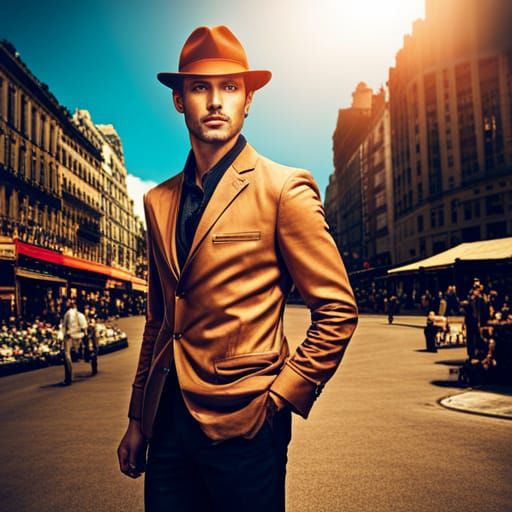 Very handsome showstopper Spanish Supermodel posing in a classic fedora 1