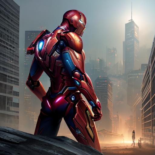 Iron Man and Spider-Man: Futuristic Battle Scene