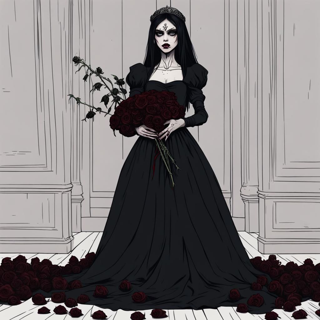 Gothic Dark Princess with Roses Digital Art