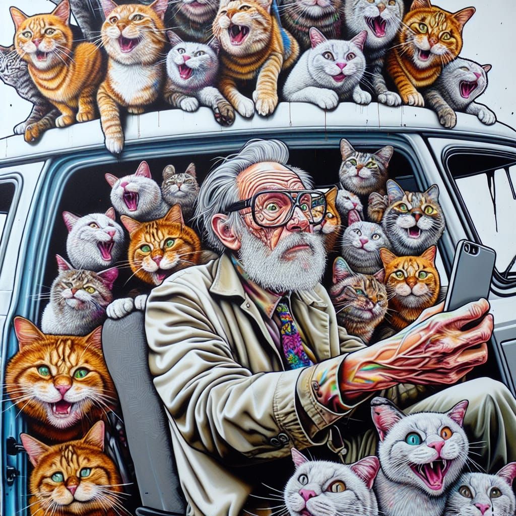 Van Full of Laughing Cats: Street Art Selfie