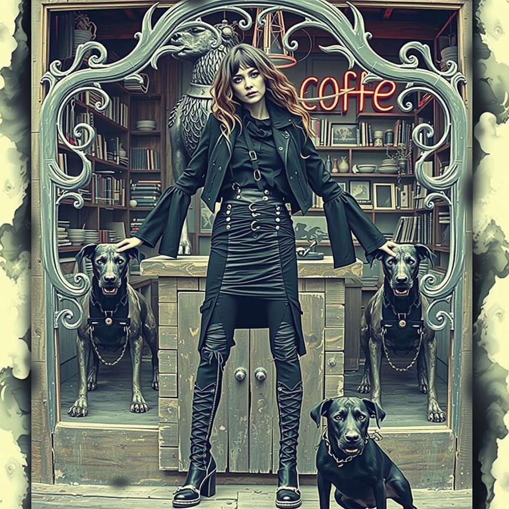 Goth Model Sculpture Under Red Neon Light