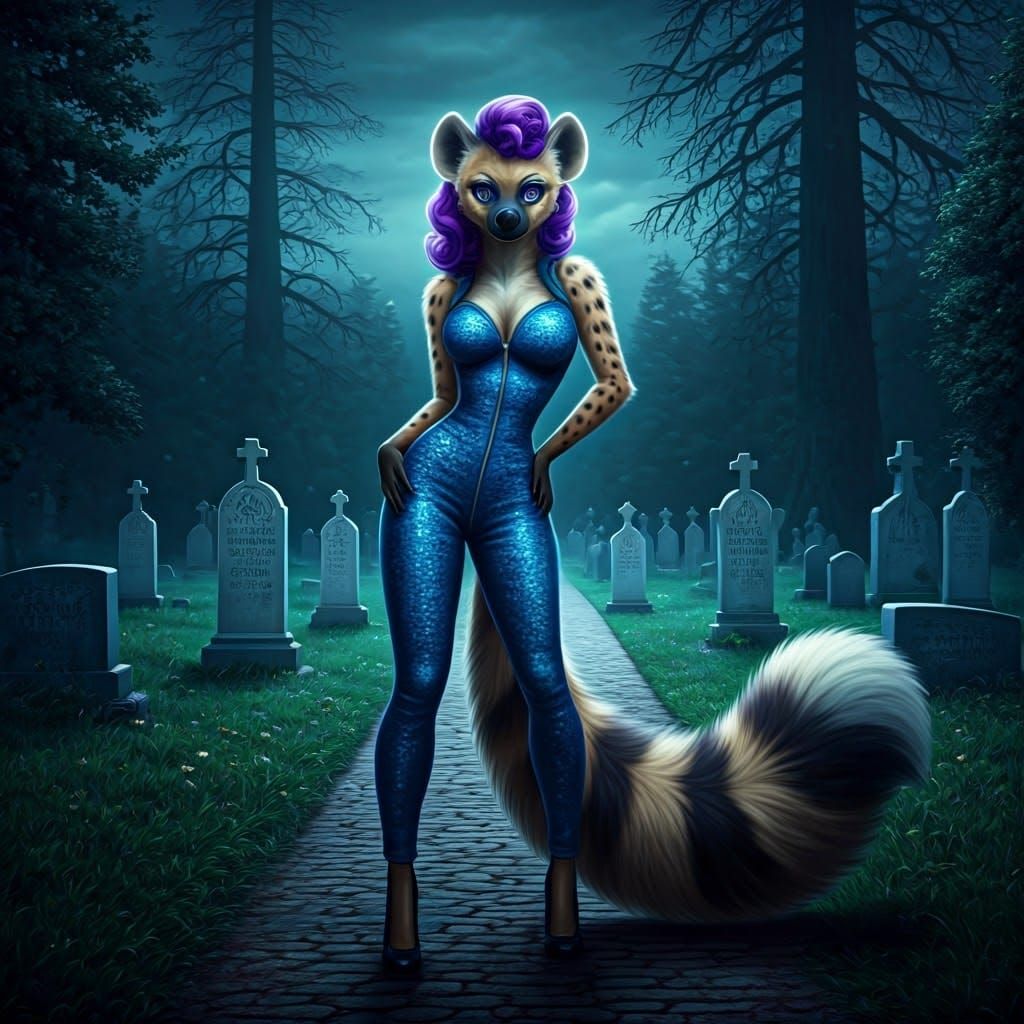 Ethereal Feline Starlet in Forest Lawn Cemetery at Night
