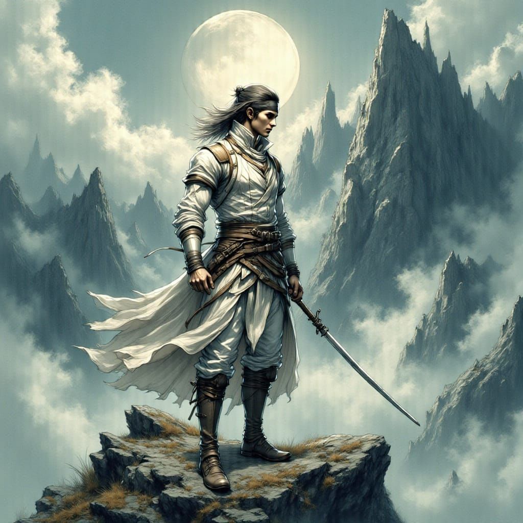 Samurai in Ethereal Armor Overlooking Mystical Valley