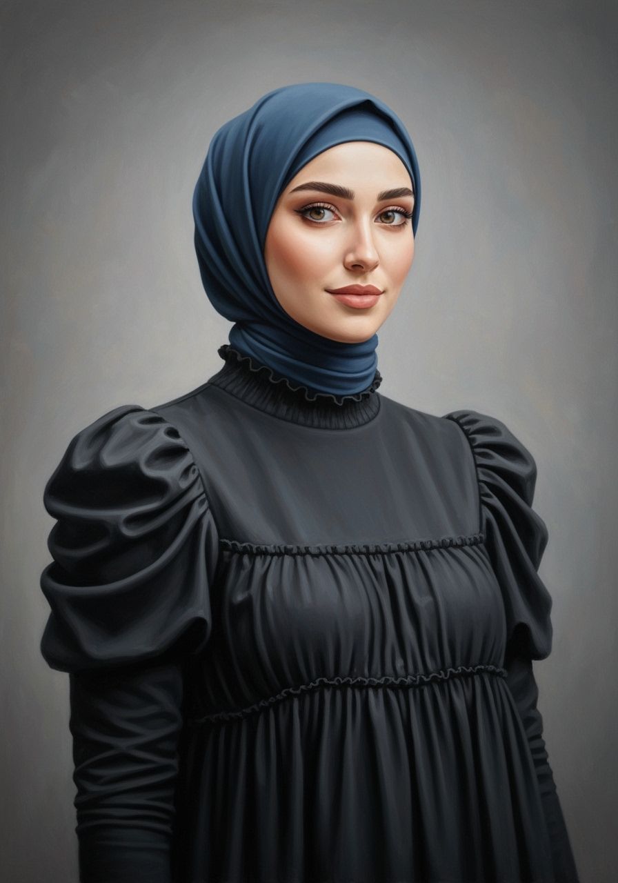 Elegant Hijabi Woman Portrait in Oil Painting Style