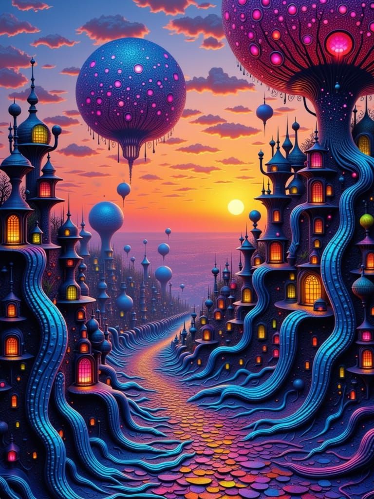Surreal Futuristic Metropolis Stretched in Elastic Reality