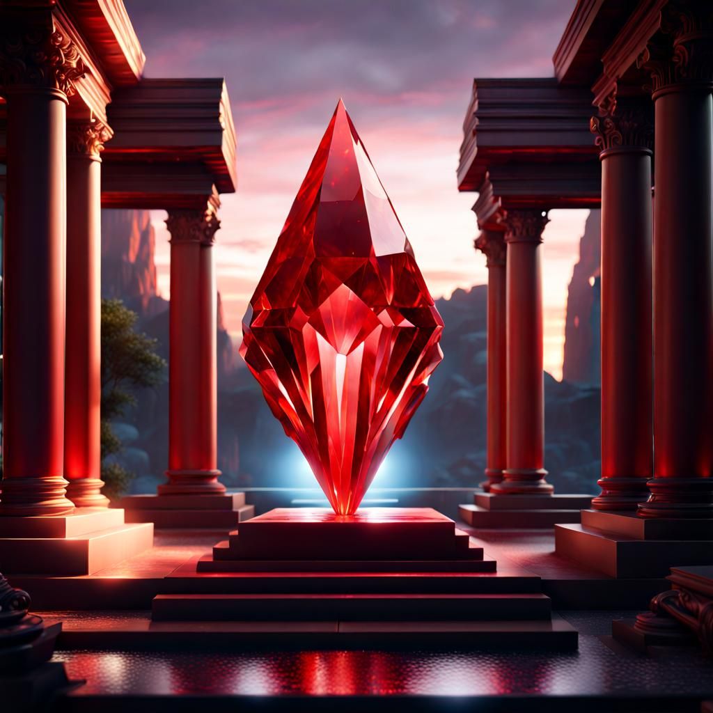 Glowing Red Crystal Temple Entrance at Evening