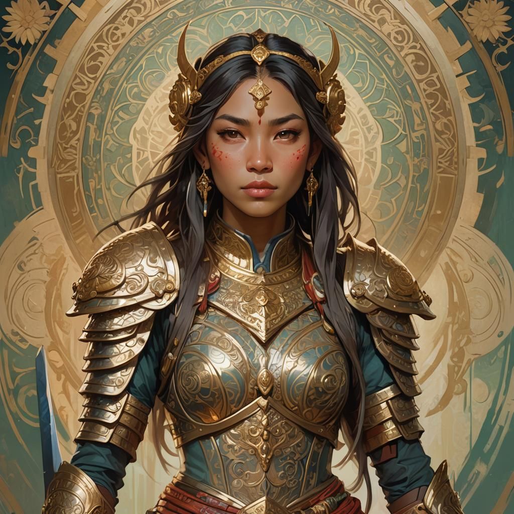 Raya Warrior Portrait in Art Nouveau Style