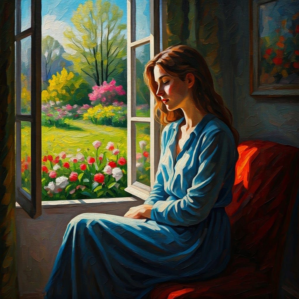 Serenity in Spring's Warmth, Set Against a Vibrant Garden