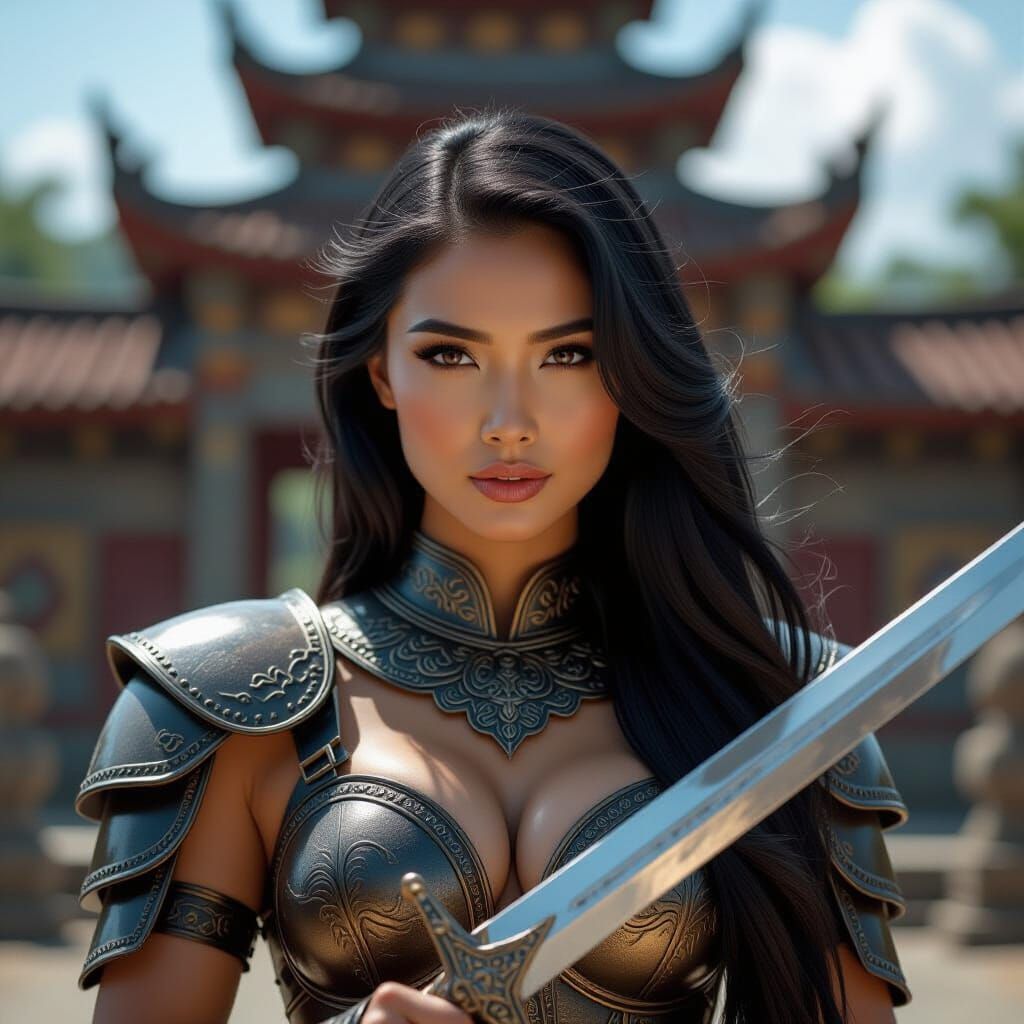 Filipino Warrior Woman with Dragon Statue