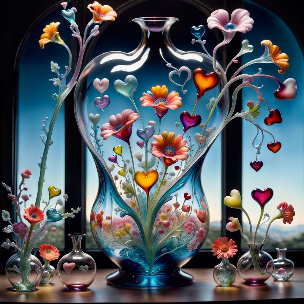 Surreal Blown-Glass Flowers and Hearts: 3D Art