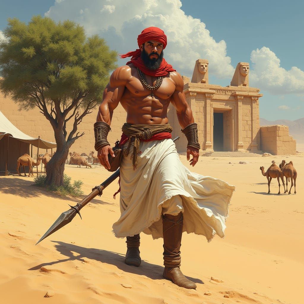 Desert Nomad Standing Proud in the Golden Dunes