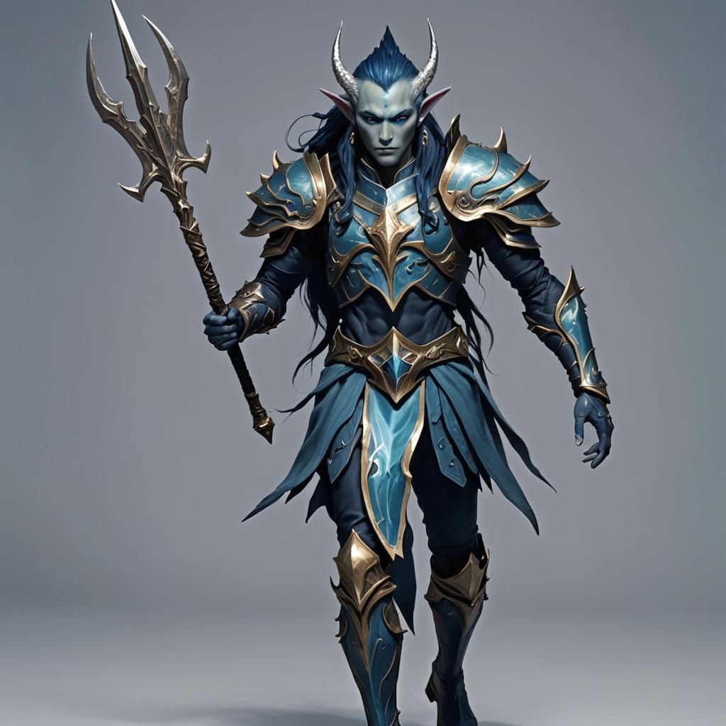 Male Sea Elf with Trident in Light Armor
