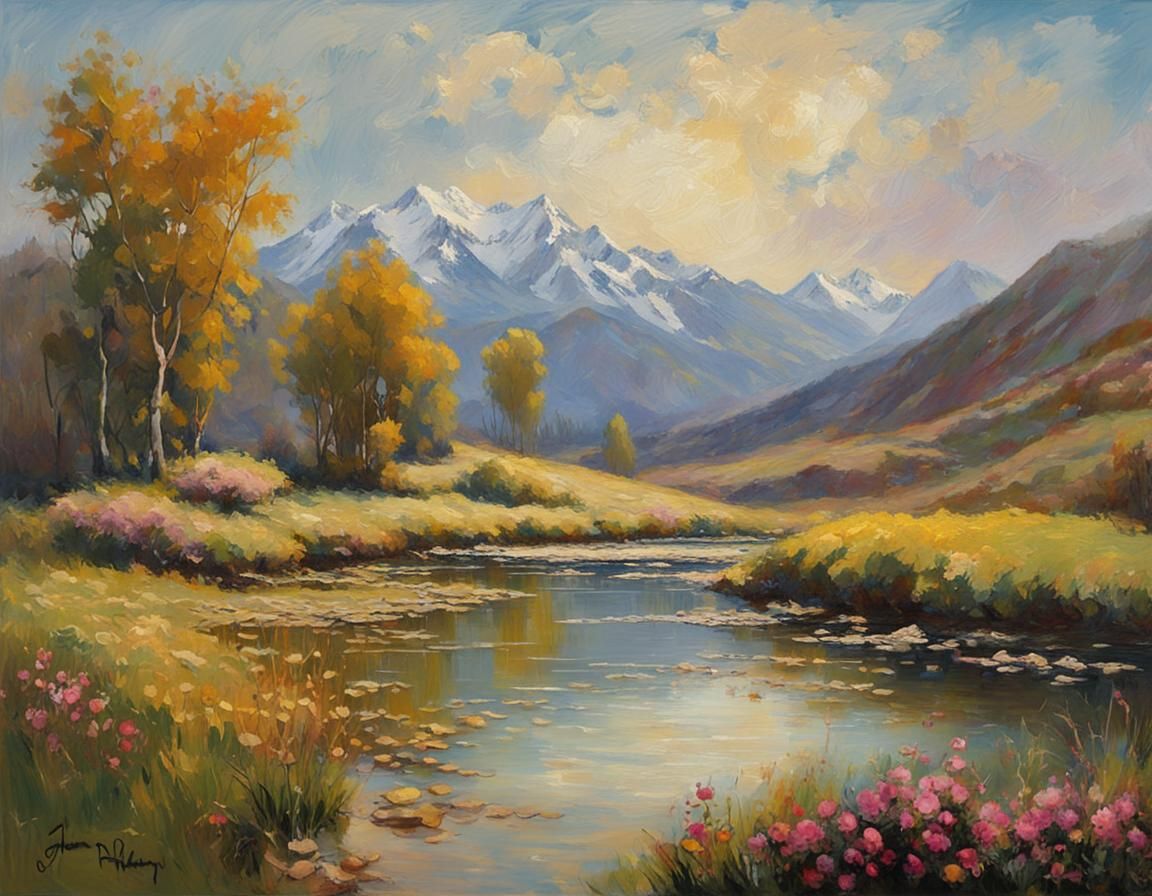 Beautiful Landscape Oil Painting in Impressionist Style