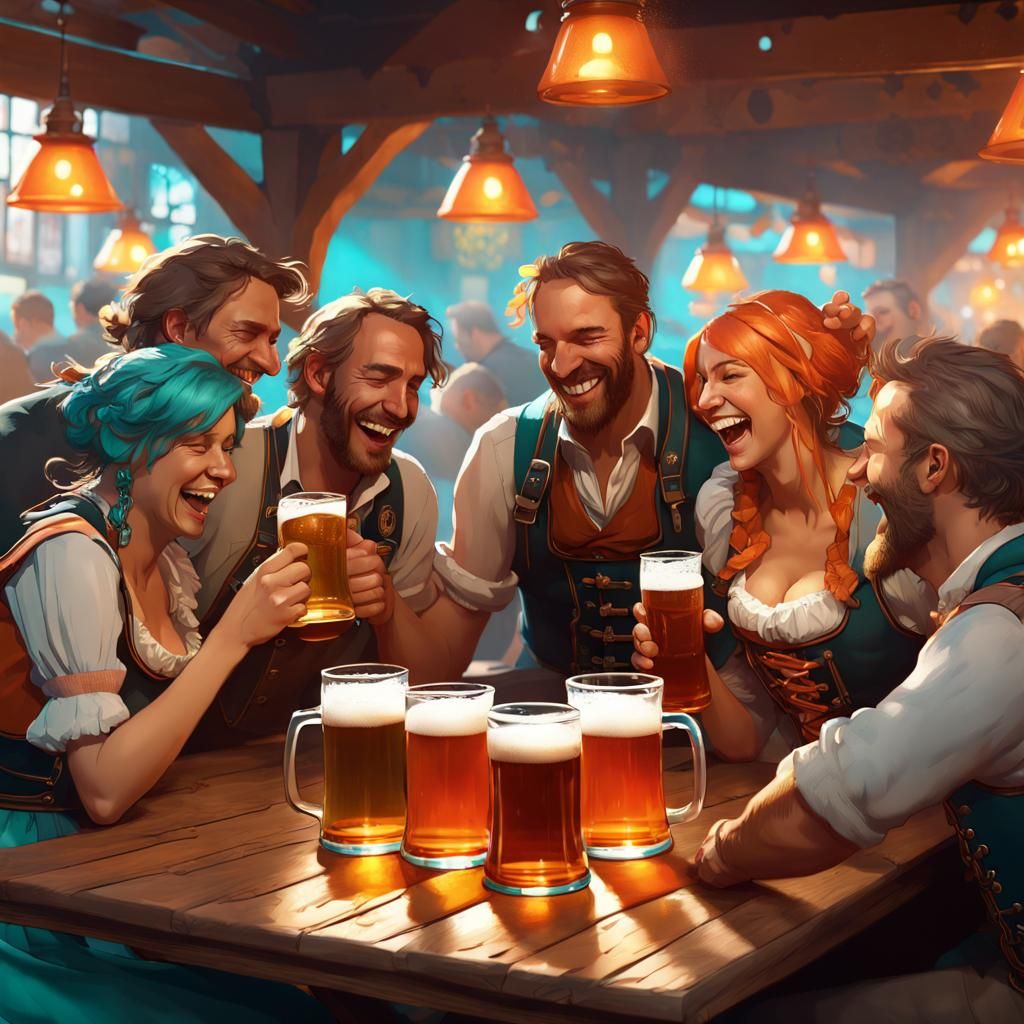 Friends Celebrate Octoberfest in Hyperdetailed Concept Art