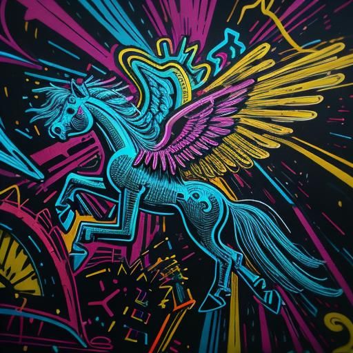 Pegasus Soaring Through Cityscape Street Art