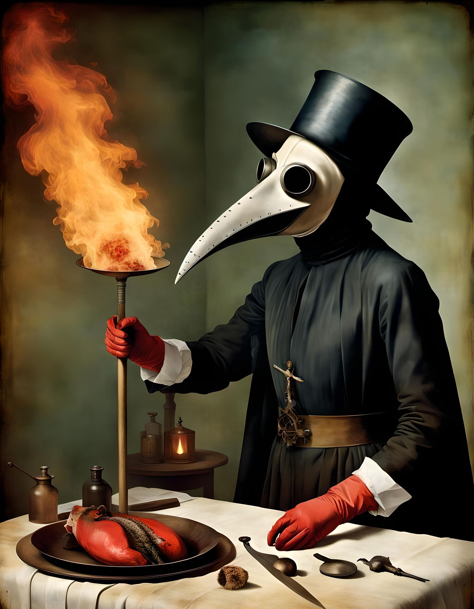 Plague Doctor Performing Surgery in Vintage Illustration Sty...
