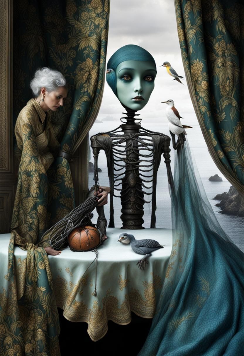 Surreal Alien Restaurant Celebration in Gritty Style