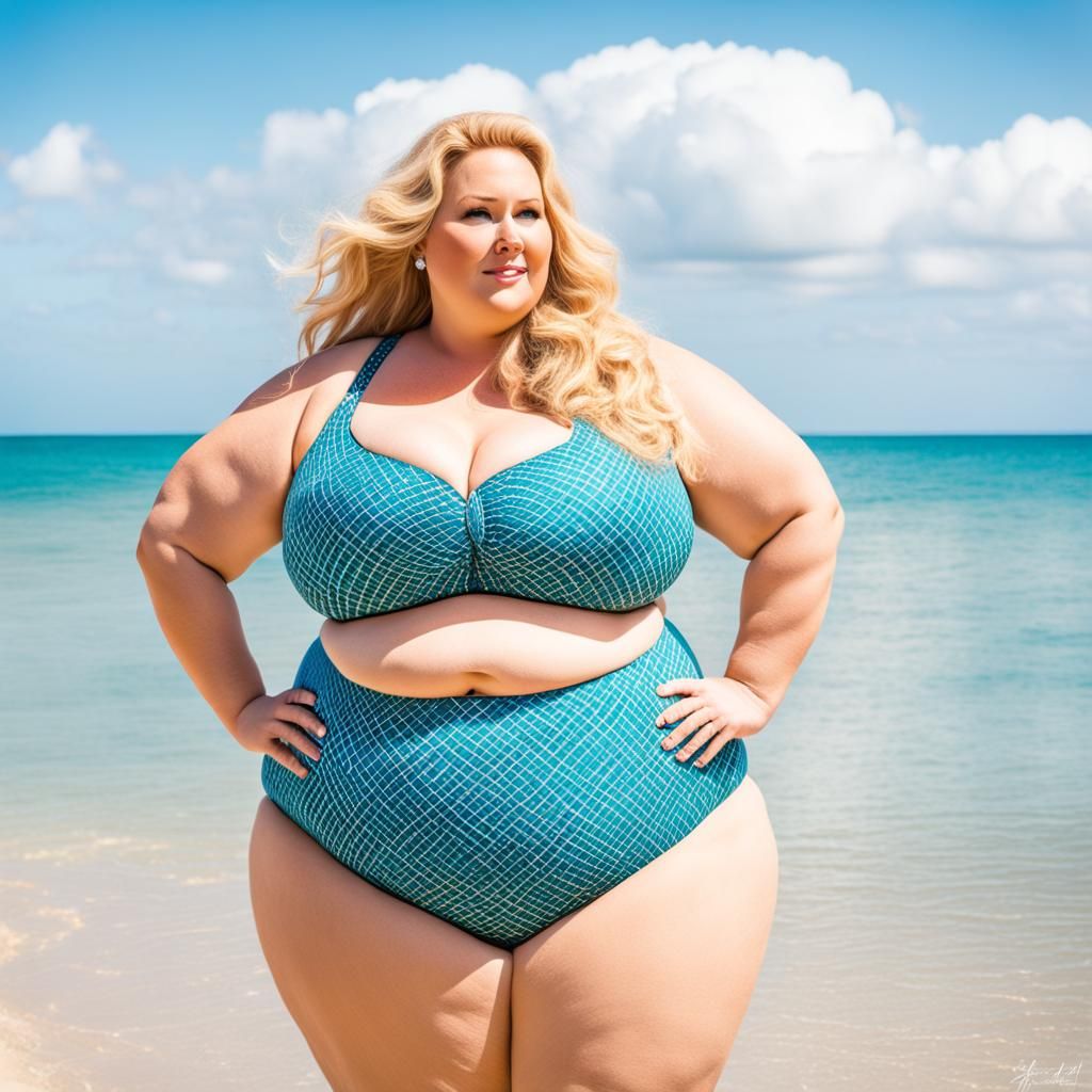 Curvaceous Woman with Blonde Hair at the Beach