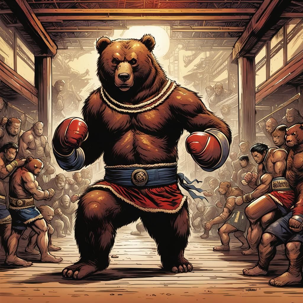 Muay Thai Bear Comic Book Art