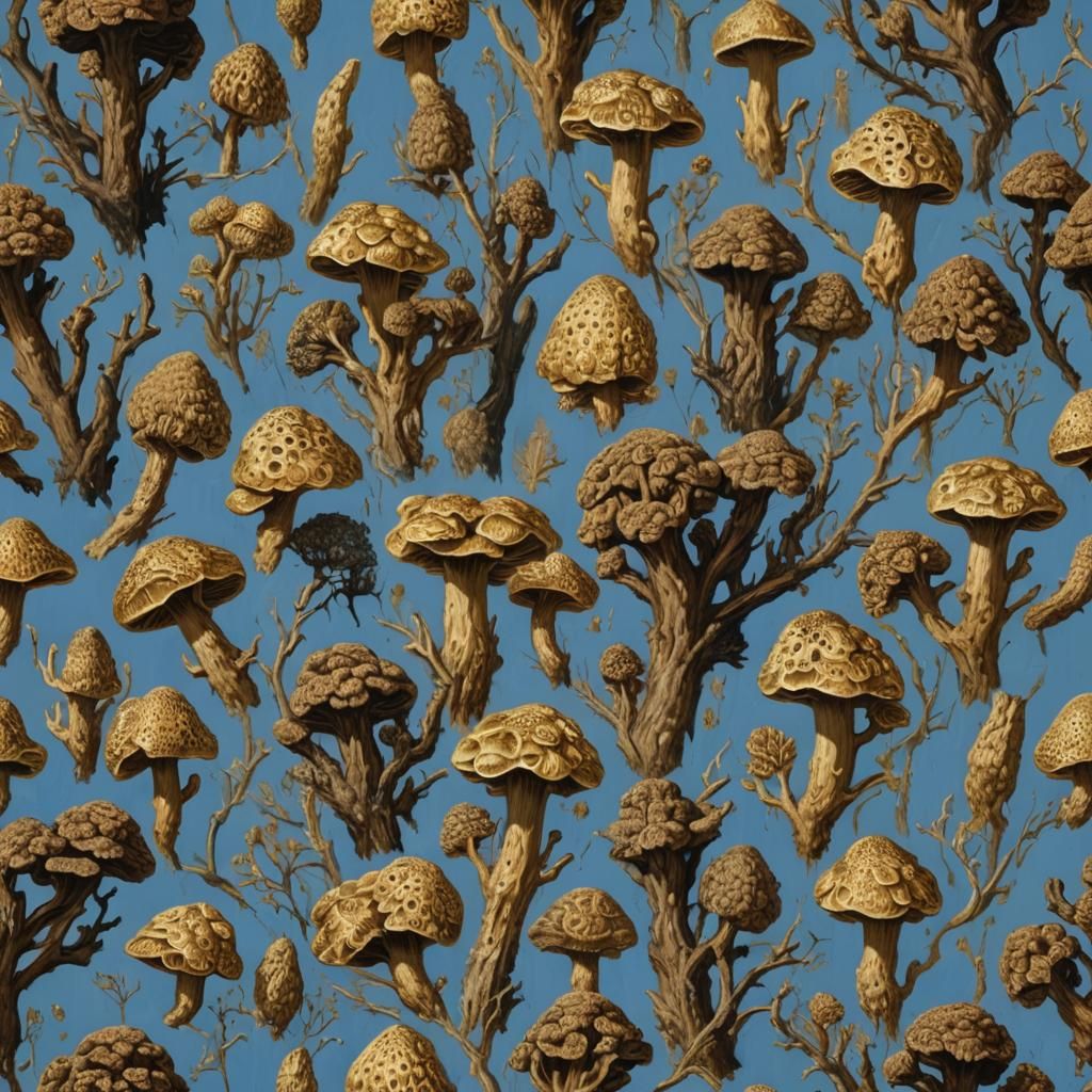 Blue back ground gold morel