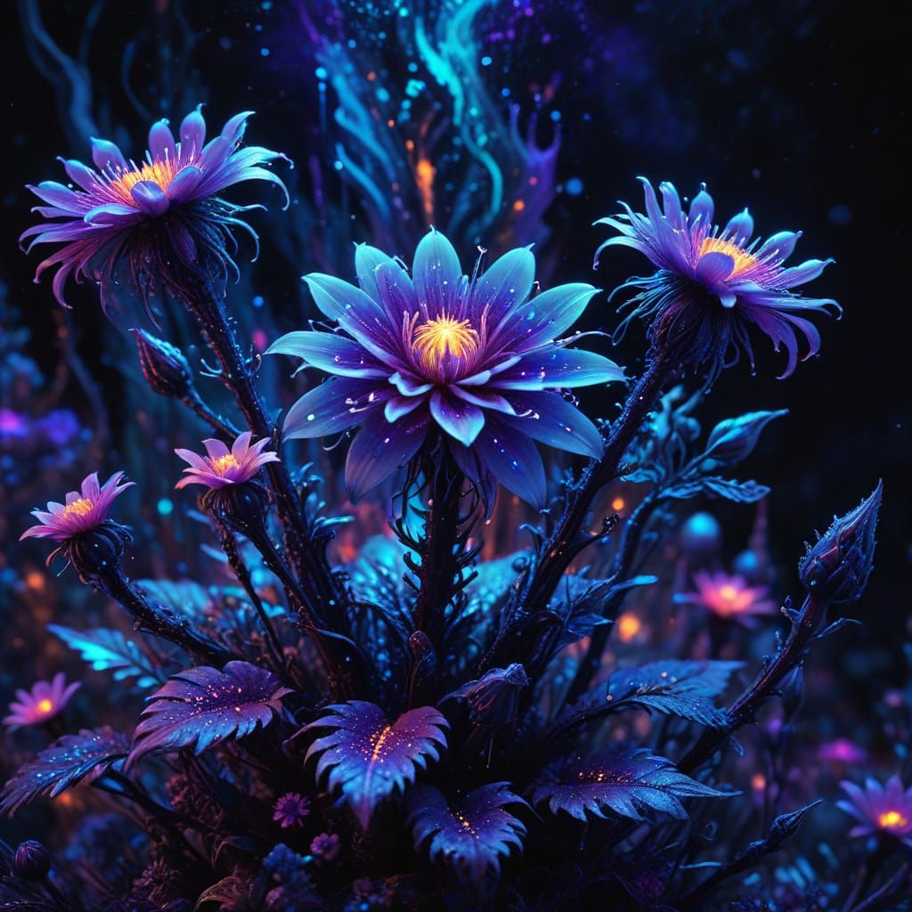 Ethereal Cosmic Bloom in Vibrant Neon Colors