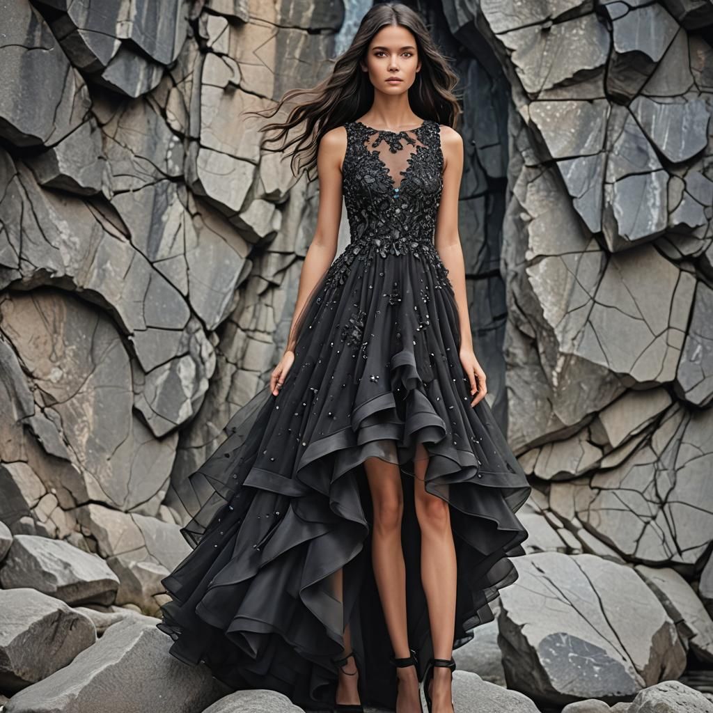 Enchanting Mermaid with Crystal Dress on Ocean Rocks