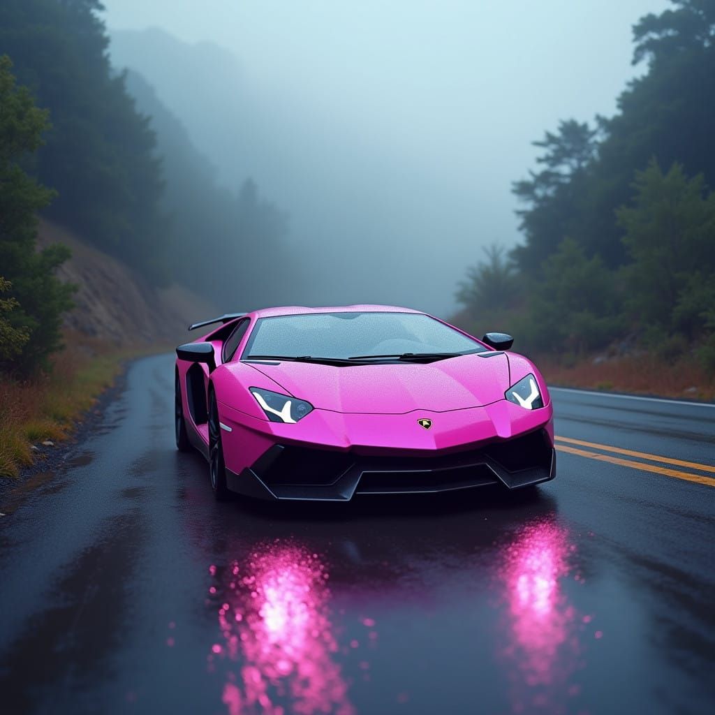 Surreal Pink Dreamcar Conquers the Mountain