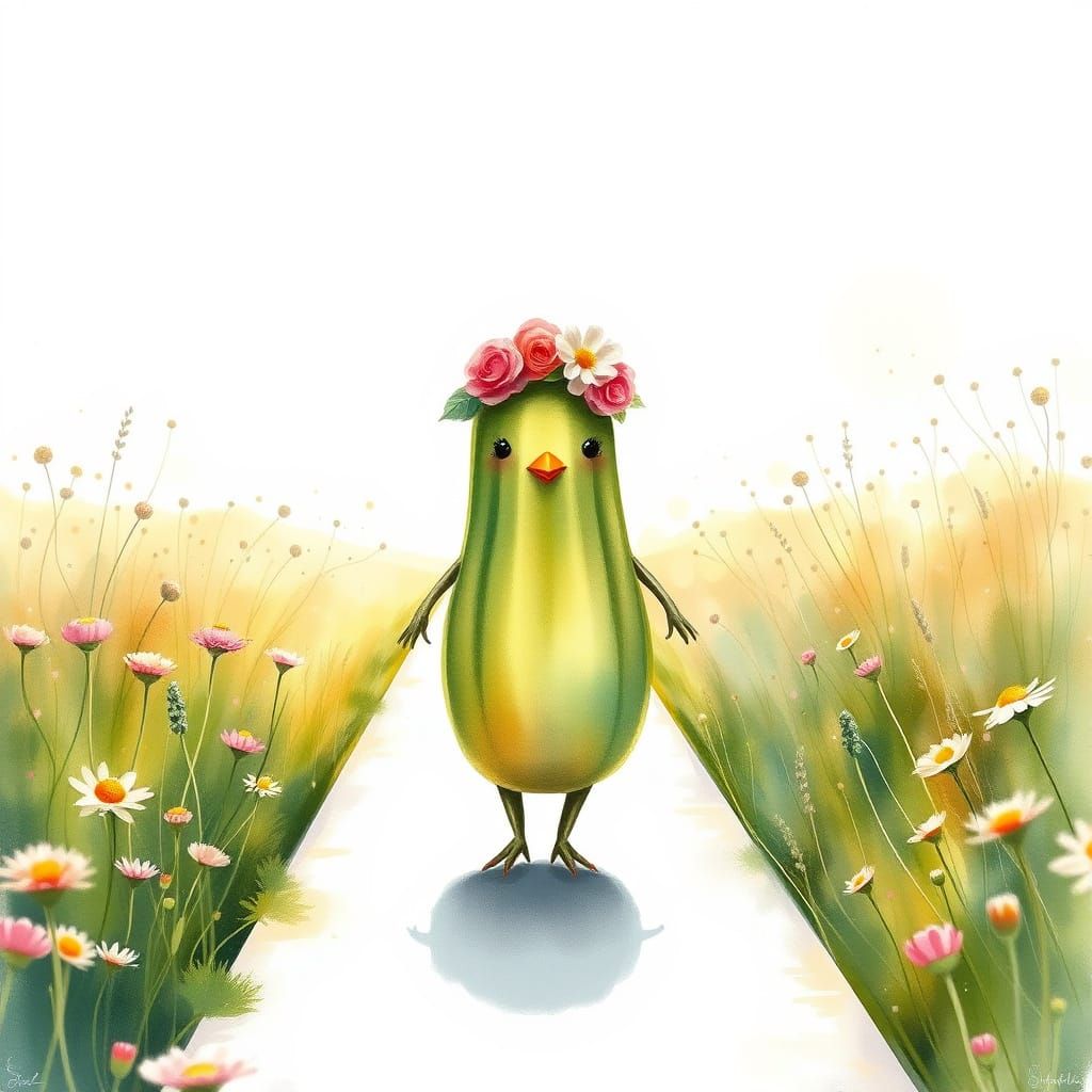 Surreal Pickle Struts Down Whimsical Watercolor Runway