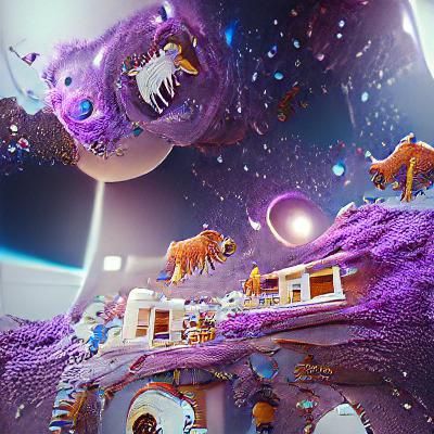 Surreal Space School Eaten by Lion in 3D