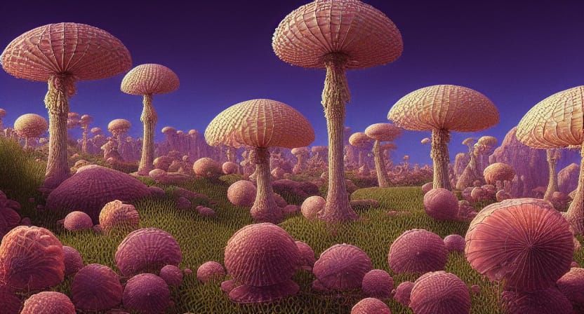 Detailed Fungal Landscape in Medical Illustration Style